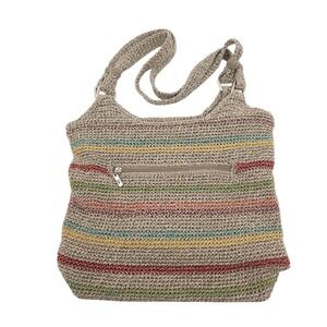 The SAK Classic Crochet Knit Crossbody Shoulder Handbag‎ Purse Boho Striped Bag